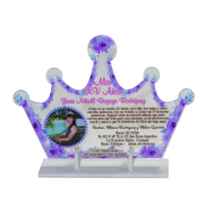 Recordatorio acrilico transparente corona personalizado
