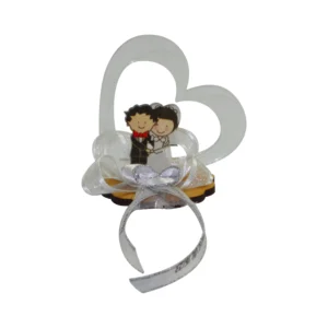 Recordatorio acrilico transparente corazón con figura y cinta personalizada